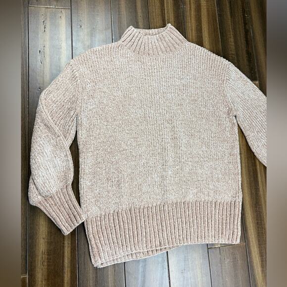 NWOT Size M Cynthia Rowley Chenille Knit Turtleneck Beige Tan Cream Sweater - Picture 1 of 13